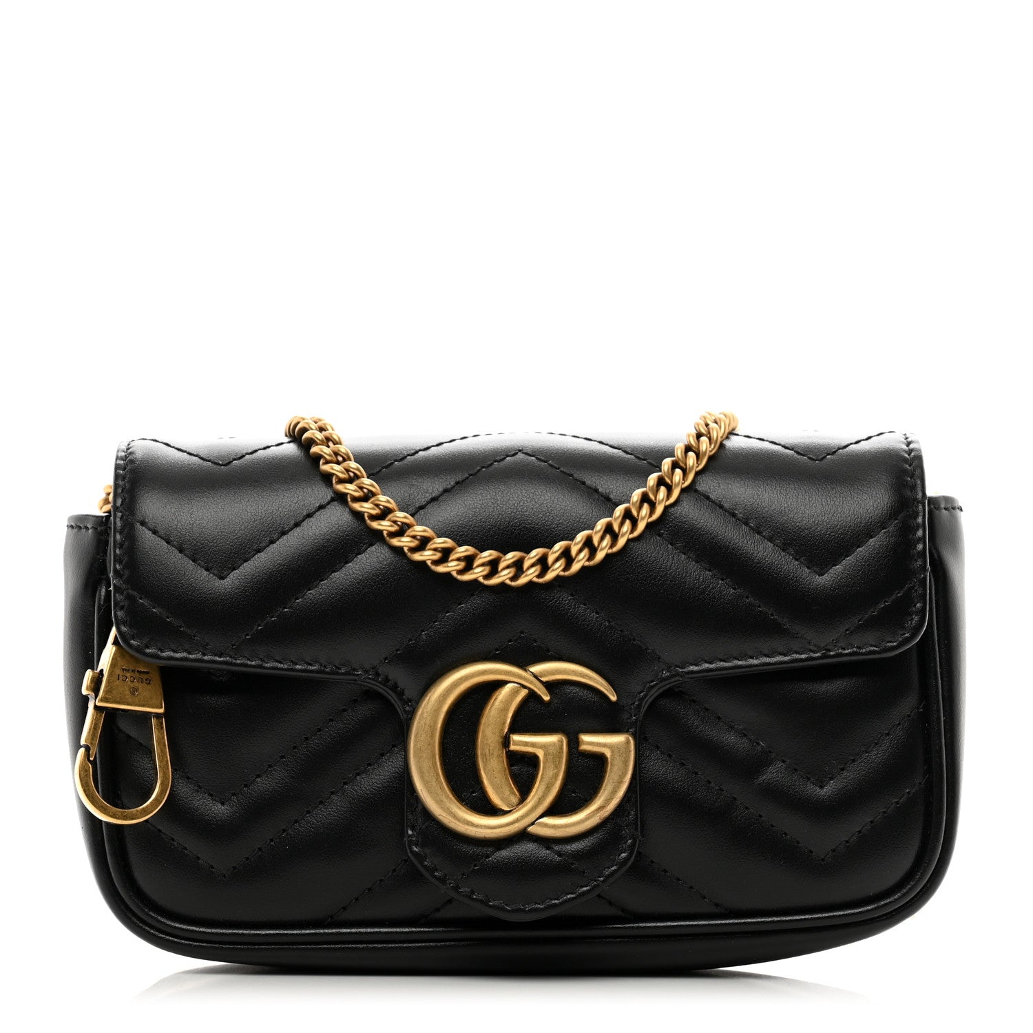 Gucci Calfskin Matelasse Super Mini GG Marmont Shoulder Bag Black 1 of 11