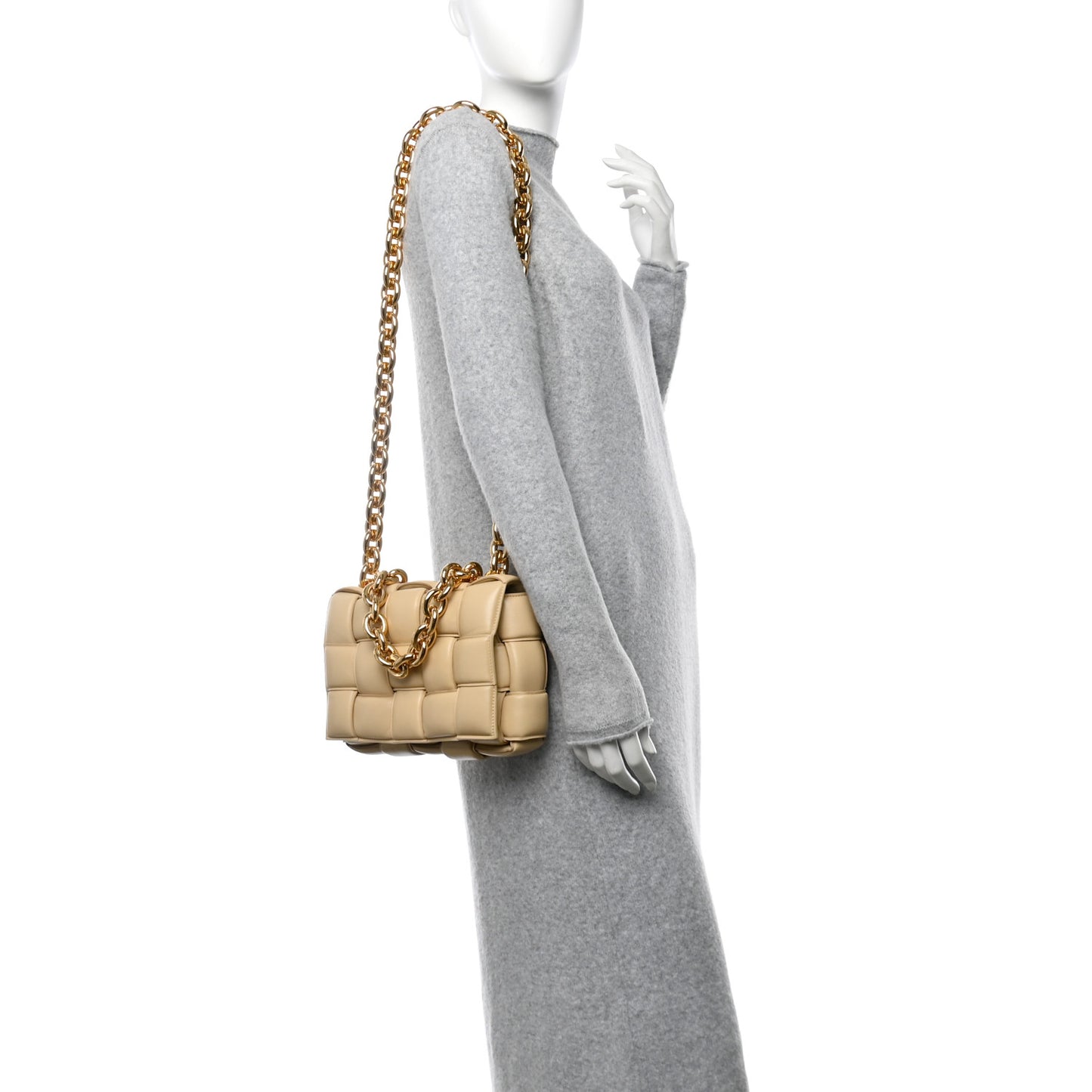 Lambskin Maxi Intreccio Padded Chain Cassette Crossbody Bag Porridge