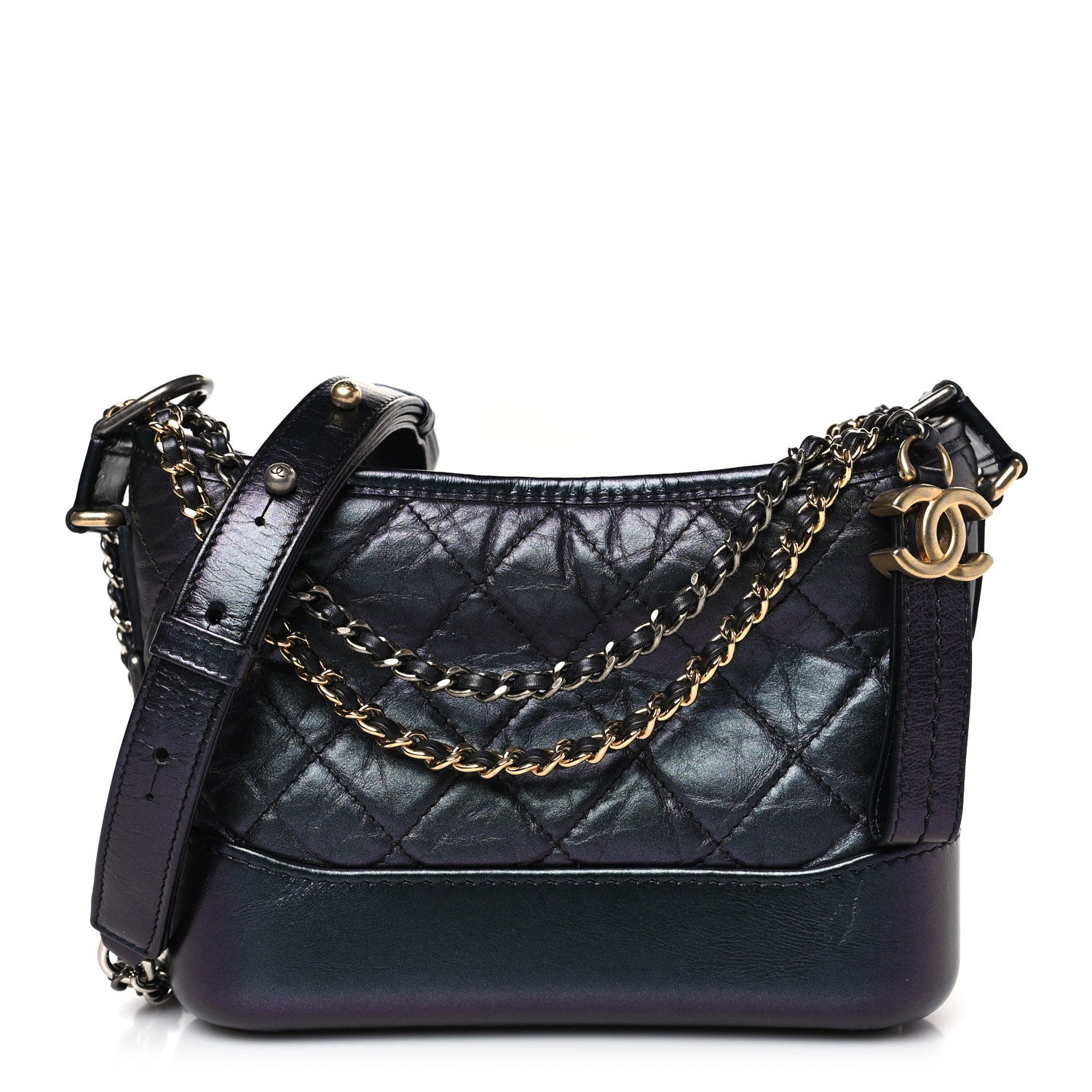 Chanel Iridescent Aged Calfskin Quilted Small Gabrielle Hobo Black 1 of 9