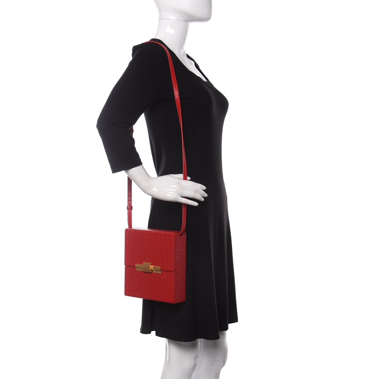 Bottega Veneta Calfskin Crocodile Embossed Daisey Box Clutch Red 2 of 8