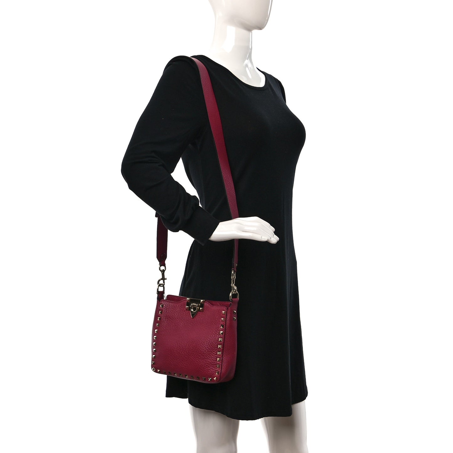 Pebbled Calfskin Mini Rockstud Flip-Lock Messenger Bag Raspberry