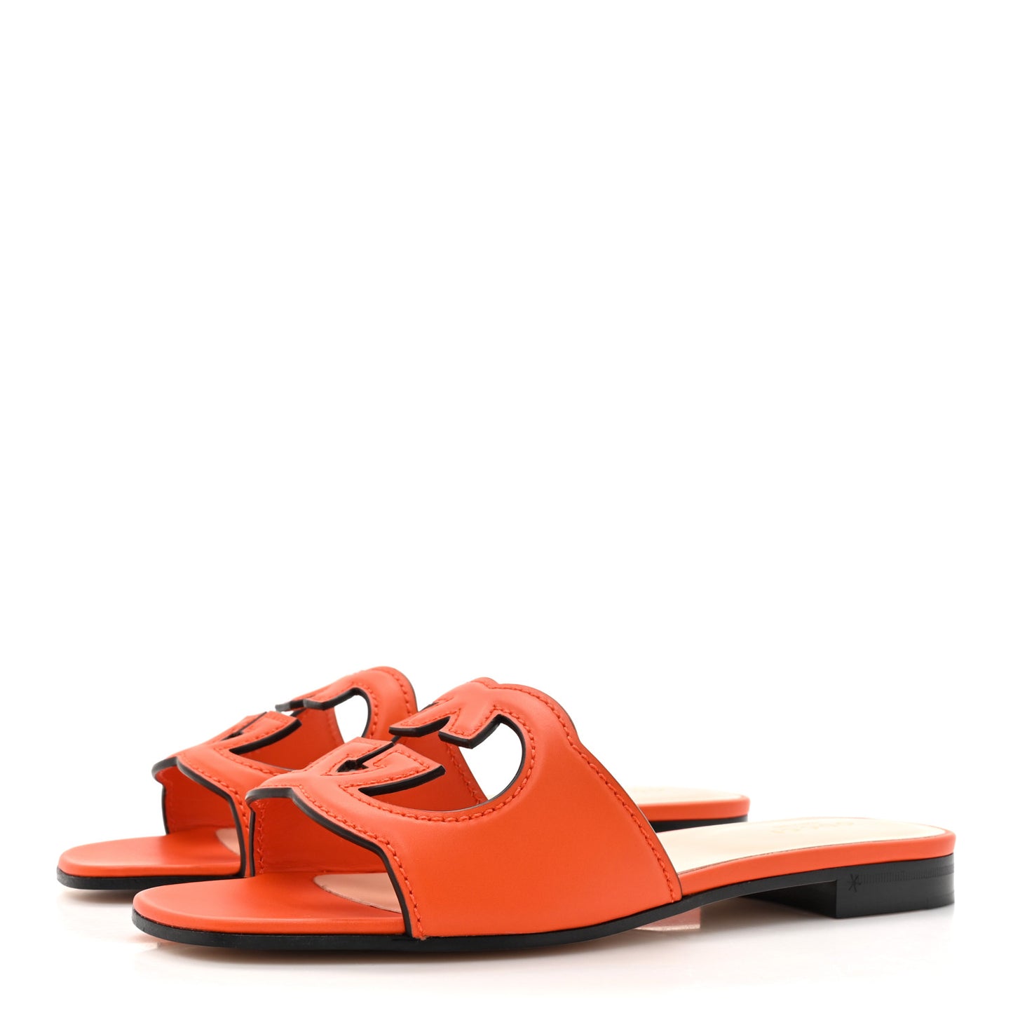 Cosmos Softy Calfskin Interlocking G Cut Out Slide Sandals 36.5 Deep Orange