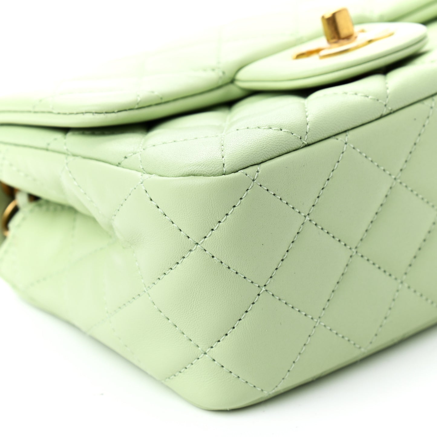 Lambskin Quilted Mini Pearl Crush Flap Light Green
