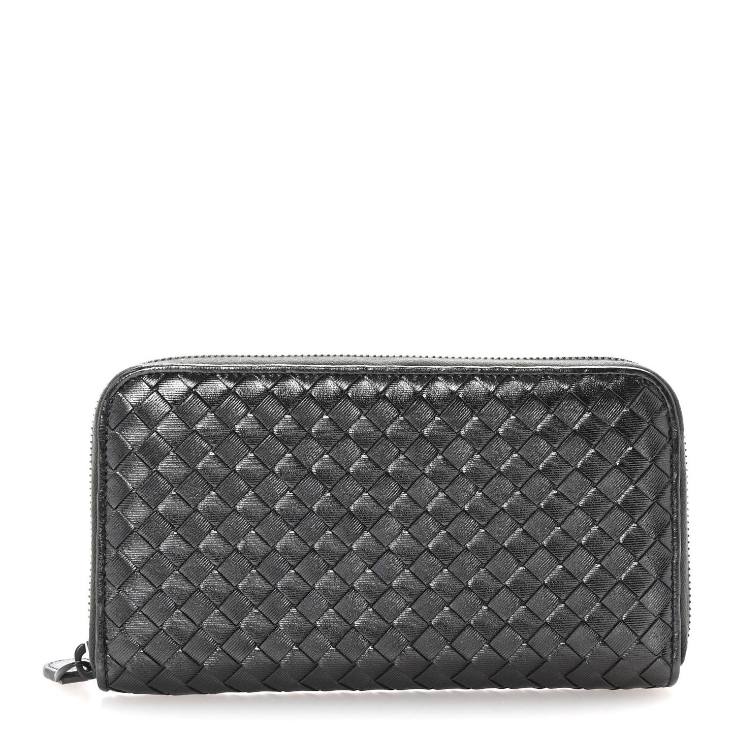 Metallic Nappa Intrecciato Zip Around Wallet Black