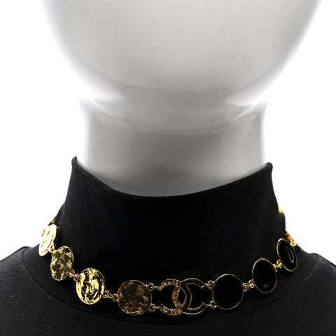 Metal Enamel Disc CC Choker Necklace Gold Black