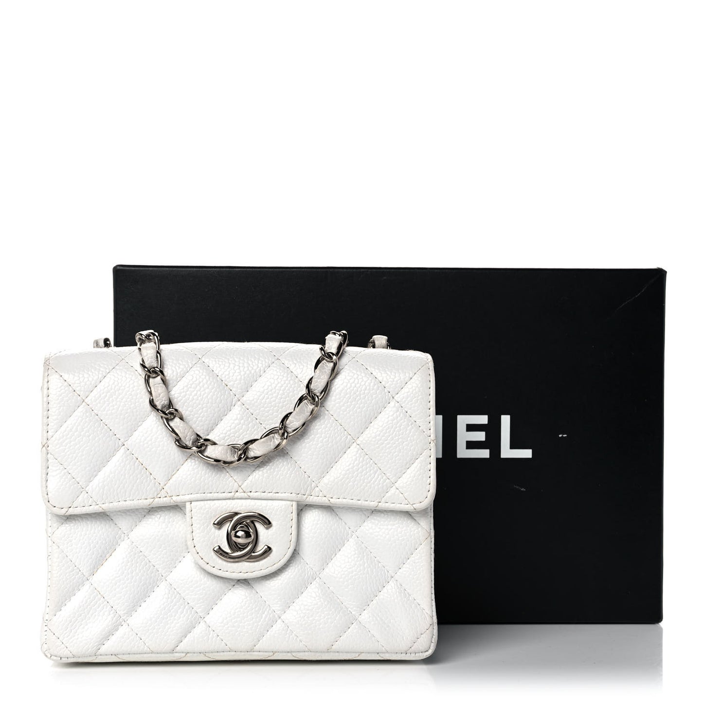 Caviar Quilted Mini Square Flap White