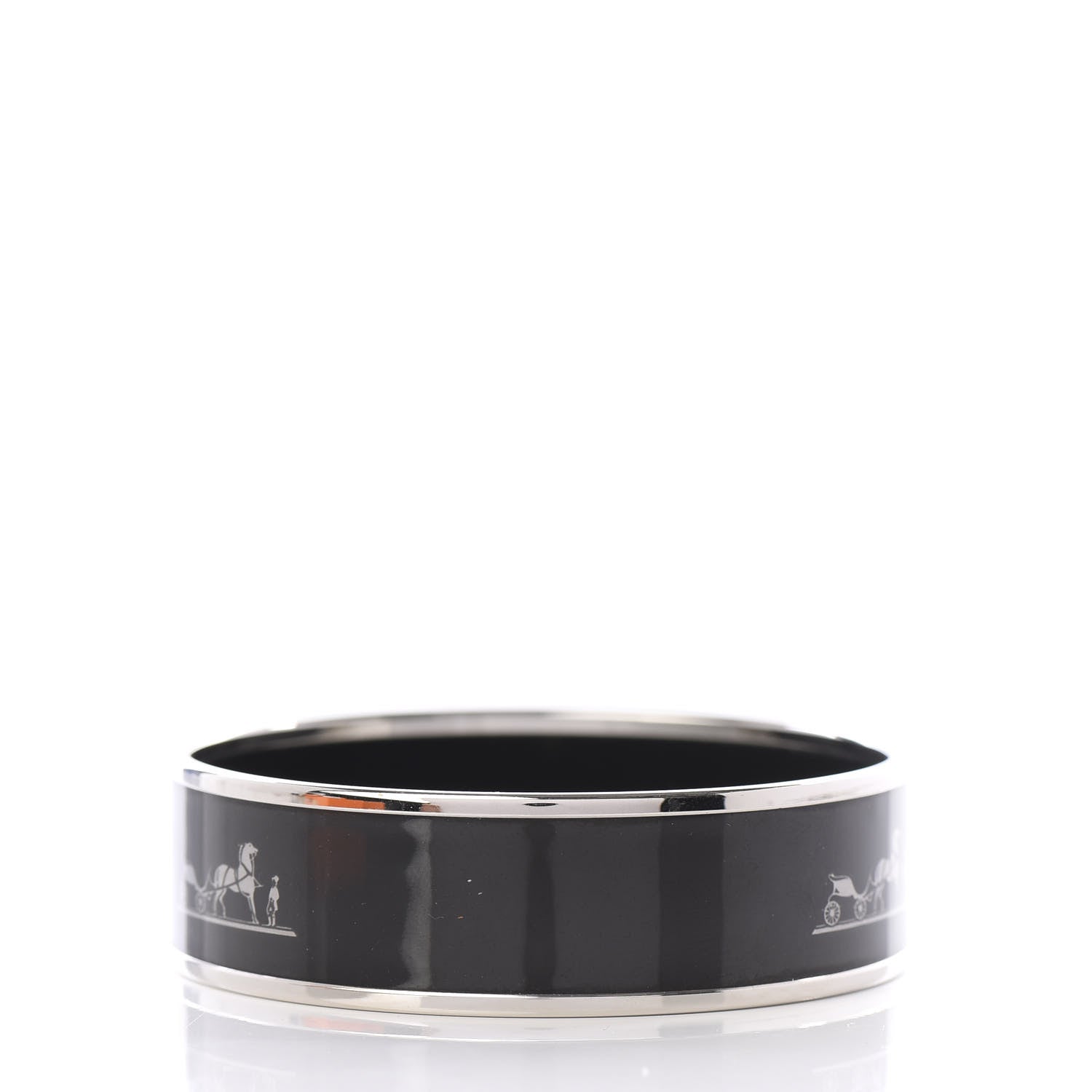 Hermes Enamel Printed Wide Caleche Bracelet 62 Black 2 of 5