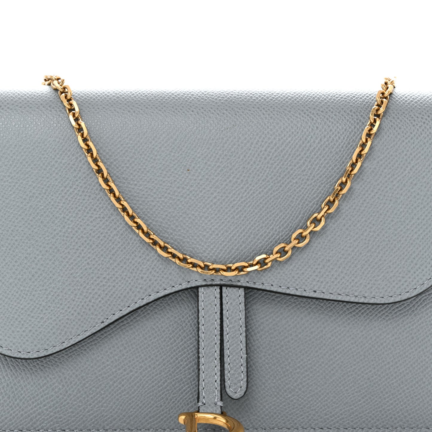 Grained Calfskin Saddle Chain Pouch Cloud Blue