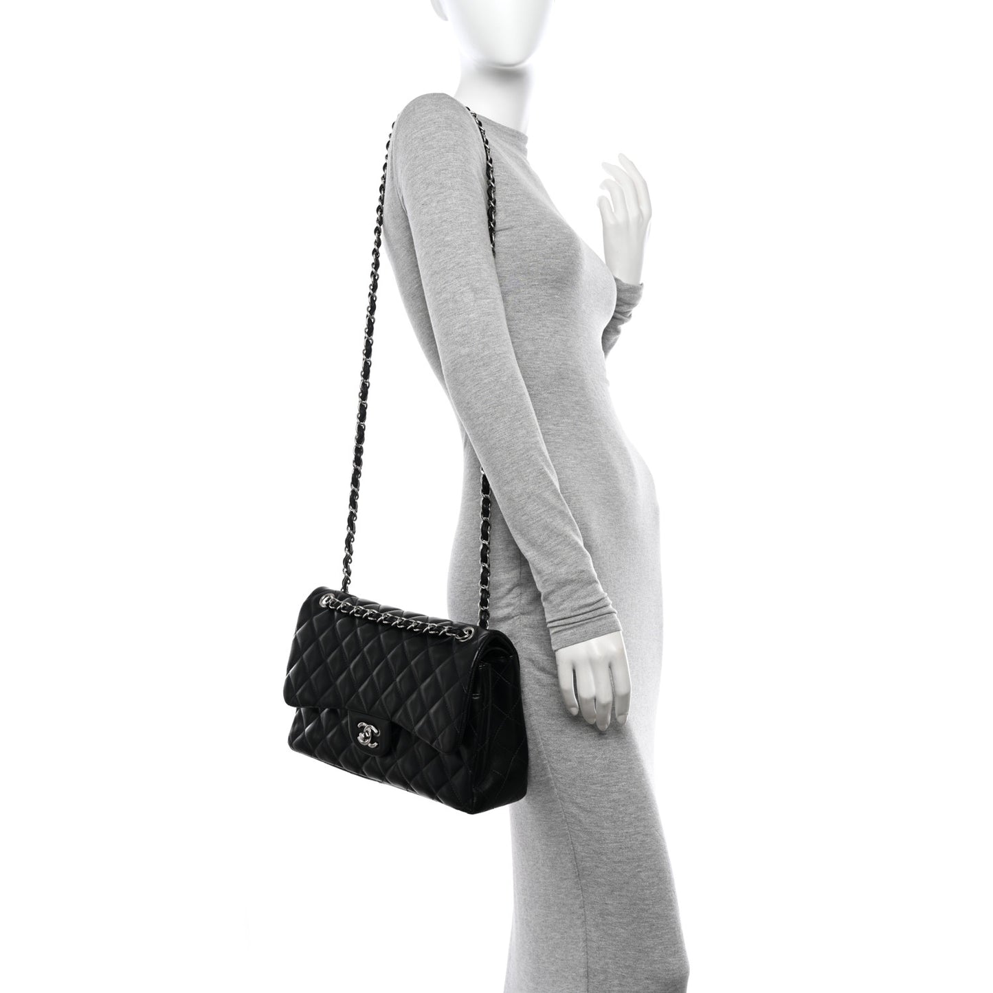 Lambskin Quilted Jumbo Double Flap Black