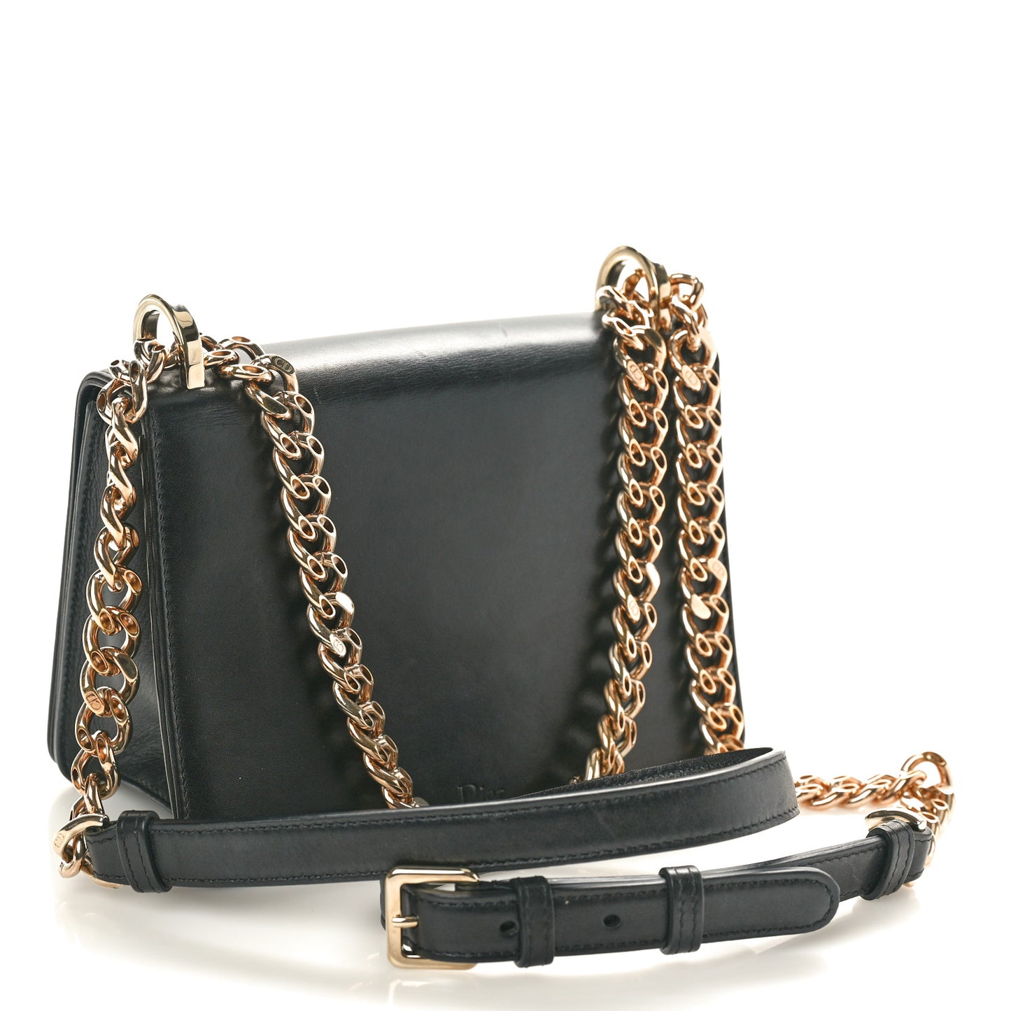 Glossy Calfskin Shagreen Badge Diorama Club Bag Black