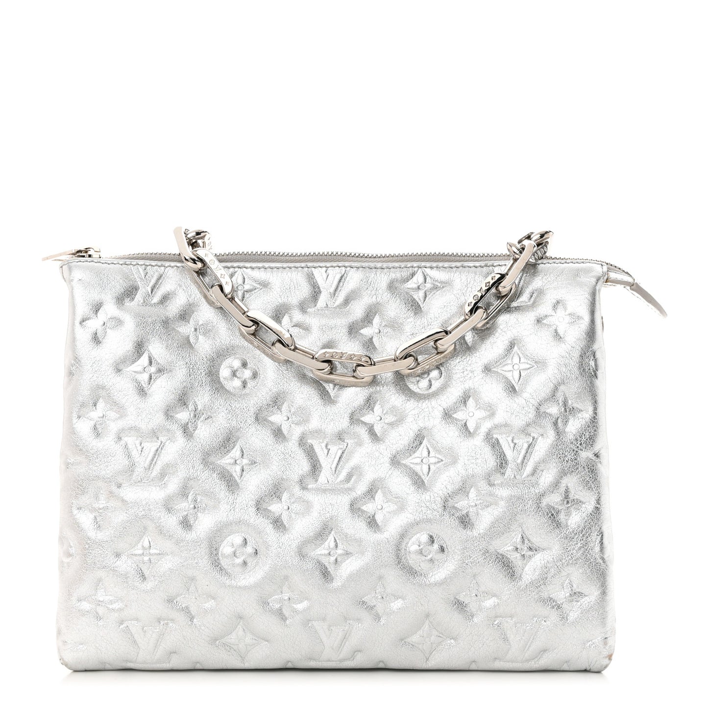 Metallic Lambskin Embossed Monogram Coussin PM Silver