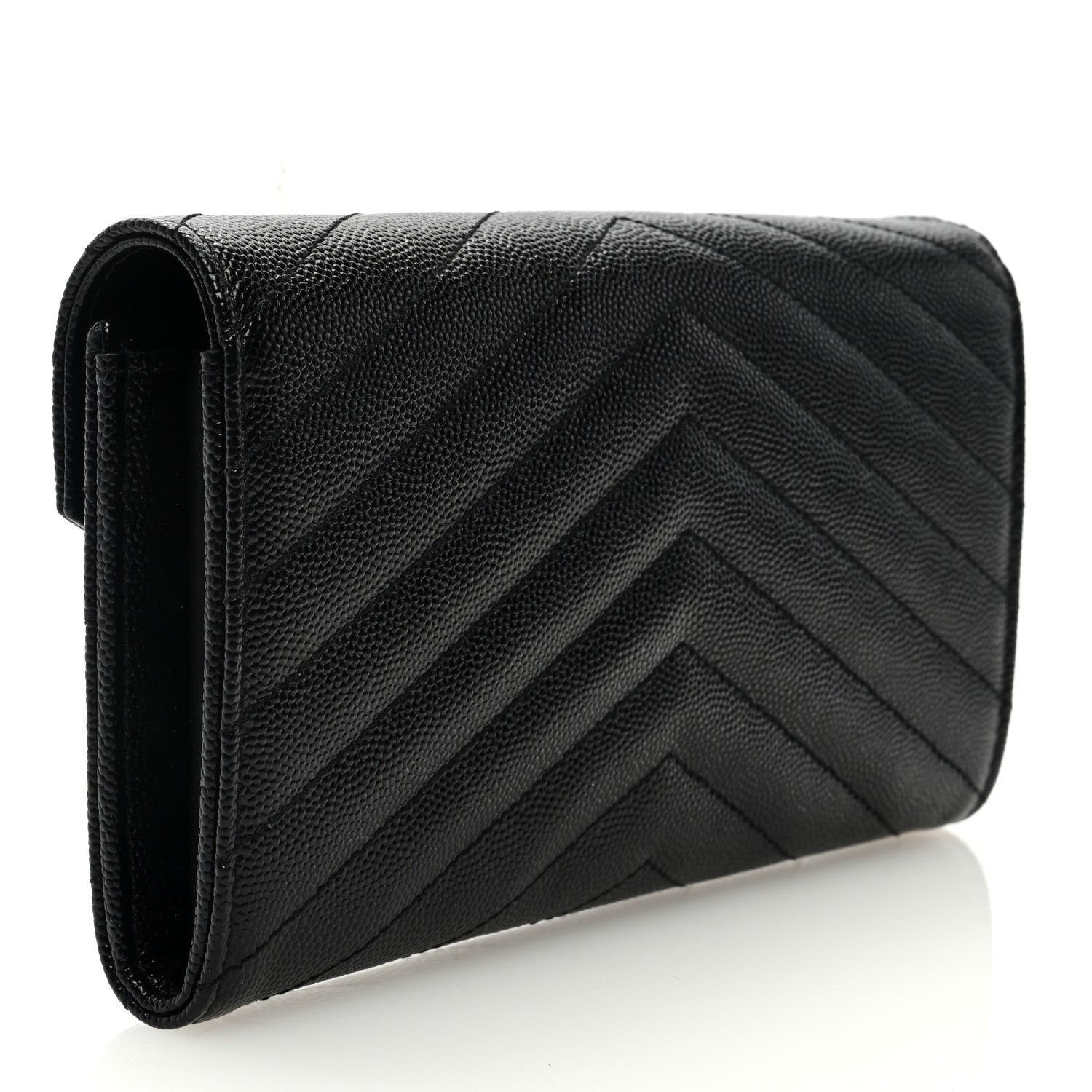 Saint Laurent Grain De Poudre Matelasse Chevron Monogram Flap Wallet Black 3 of 6