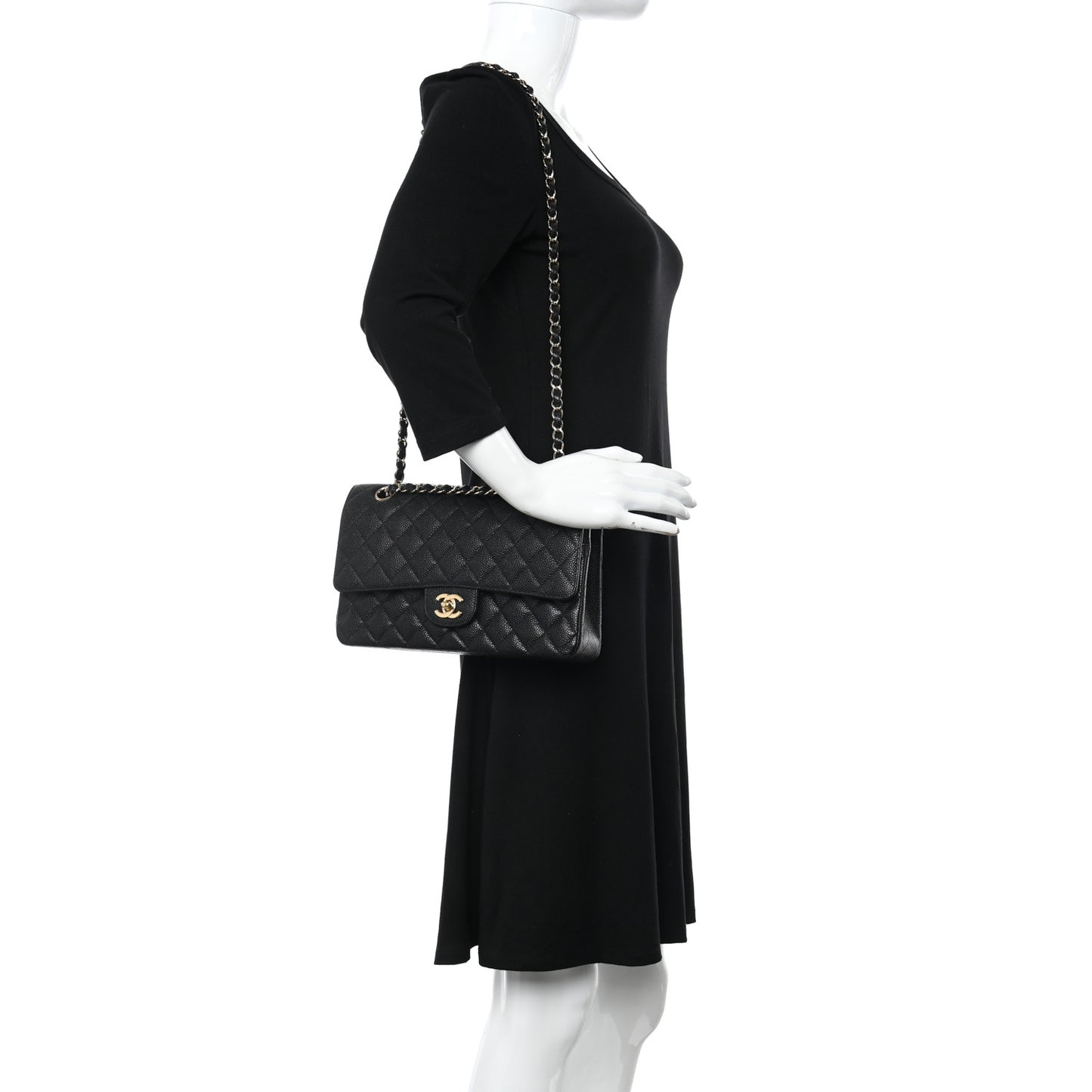 Caviar Quilted Medium Double Flap Black