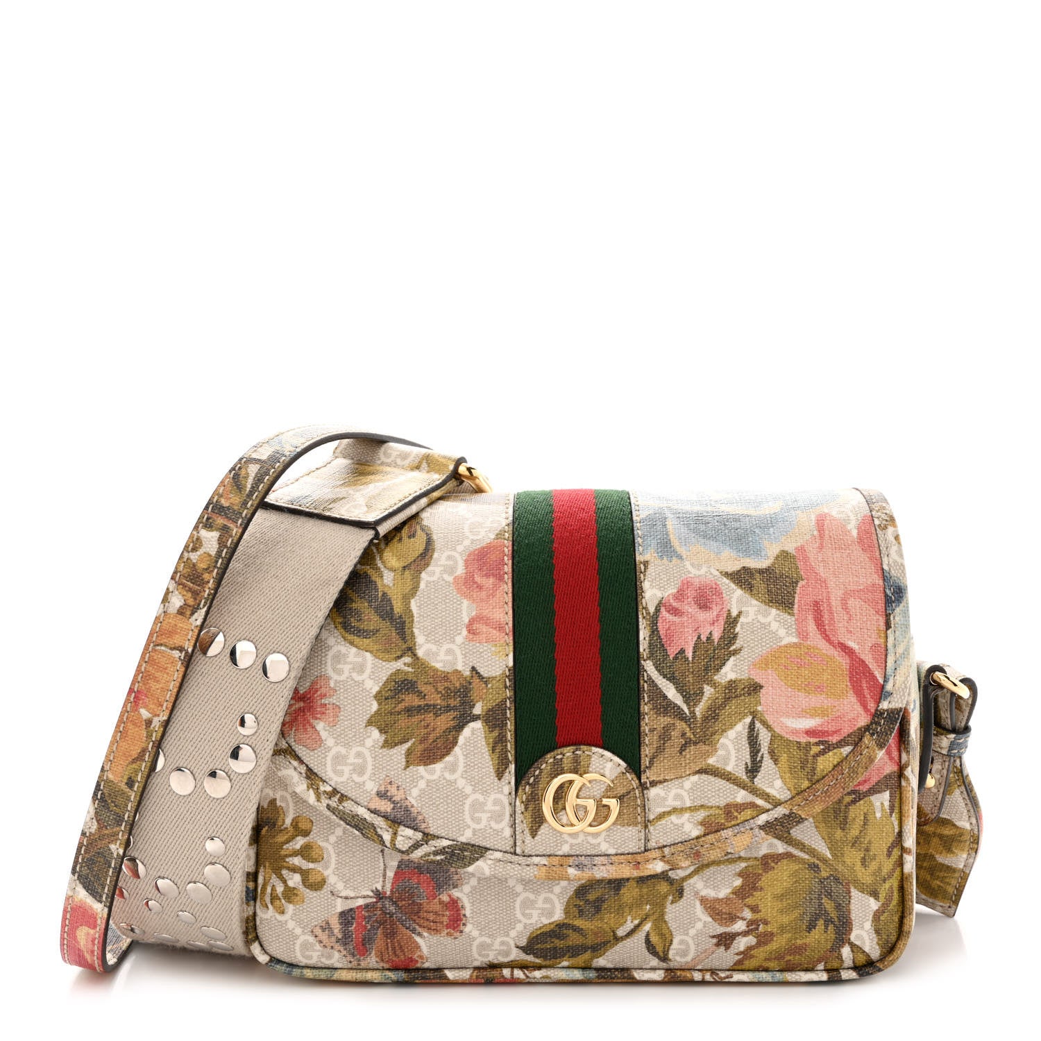 Gucci GG Supreme Monogram Water Flora Web Studded Mini Ophidia