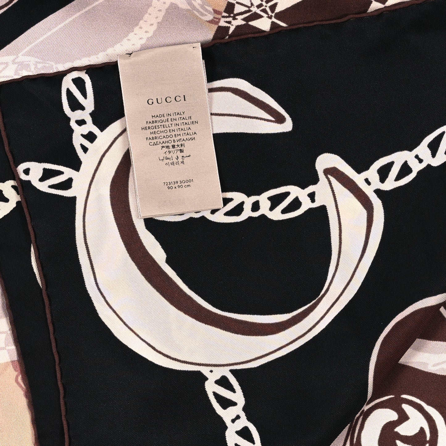 Silk Twill Bag Print Square Scarf Navy Light Brown