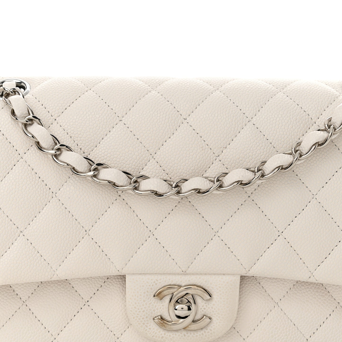 Caviar Quilted Medium Double Flap White