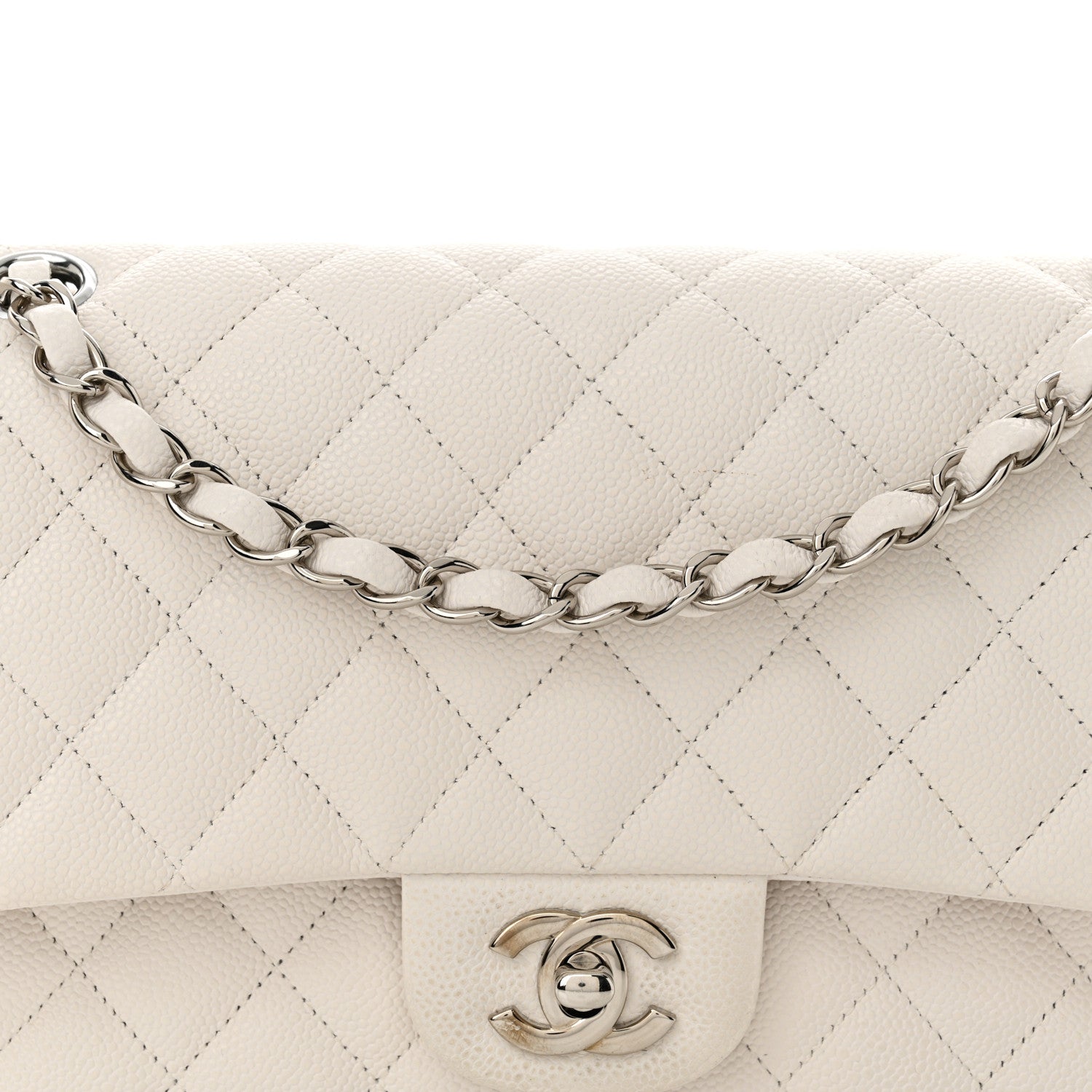 Chanel Caviar Quilted Medium Double Flap White 8 of 12