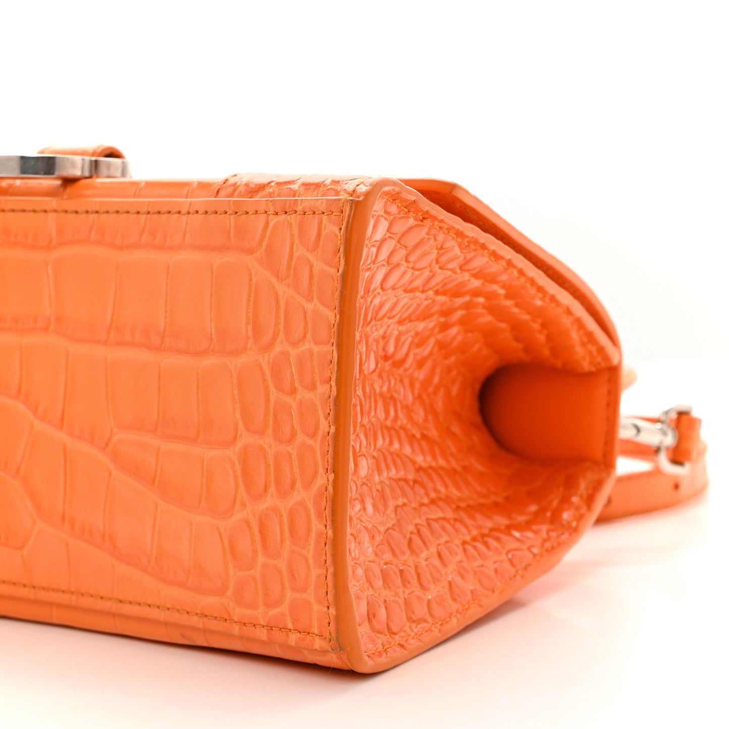 Shiny Calfskin Crocodile Embossed Small Hourglass Top Handle Bag Pop Orange
