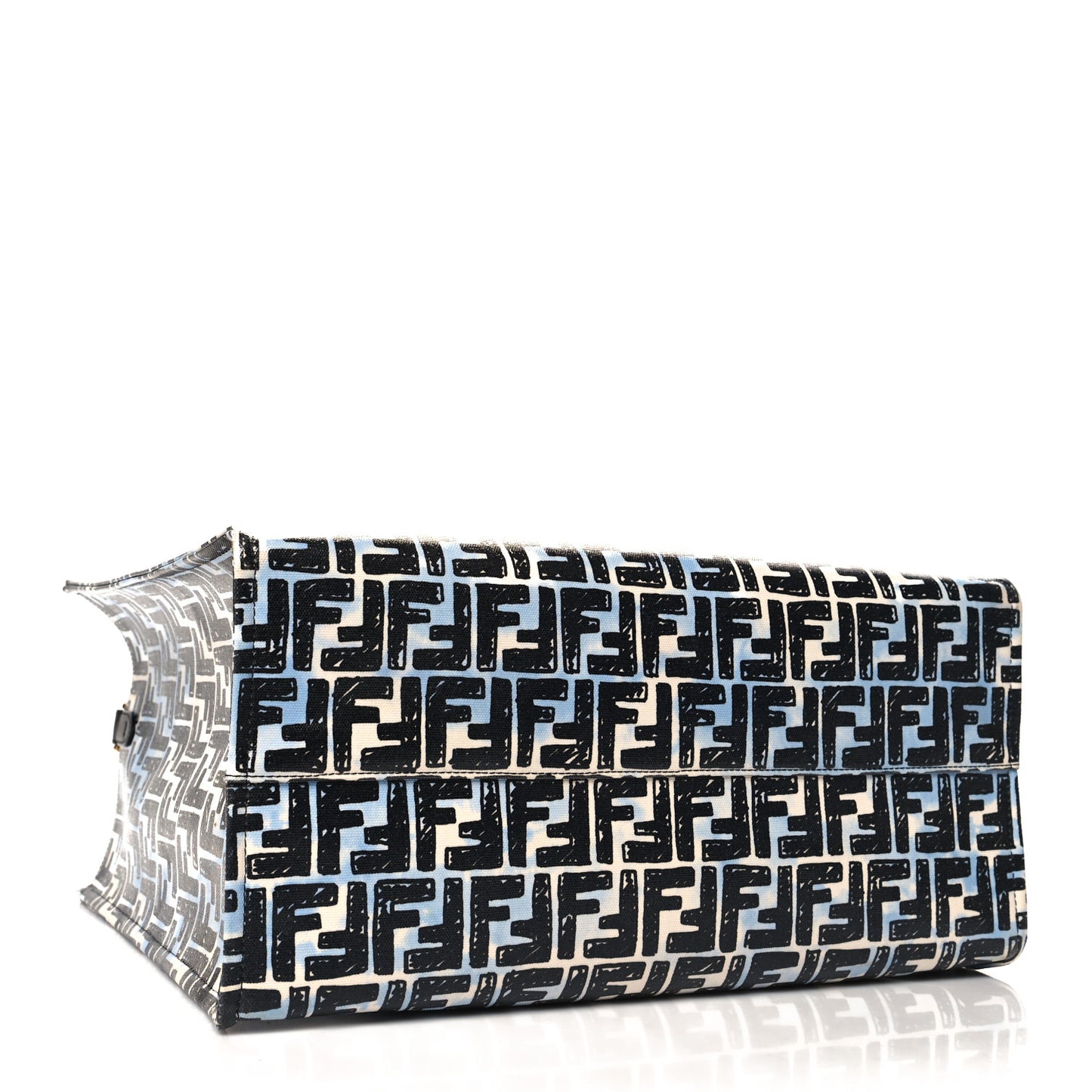 X JOSHUA VIDES Coated Canvas FF Cloudy Shopping Tote White Celeste Black