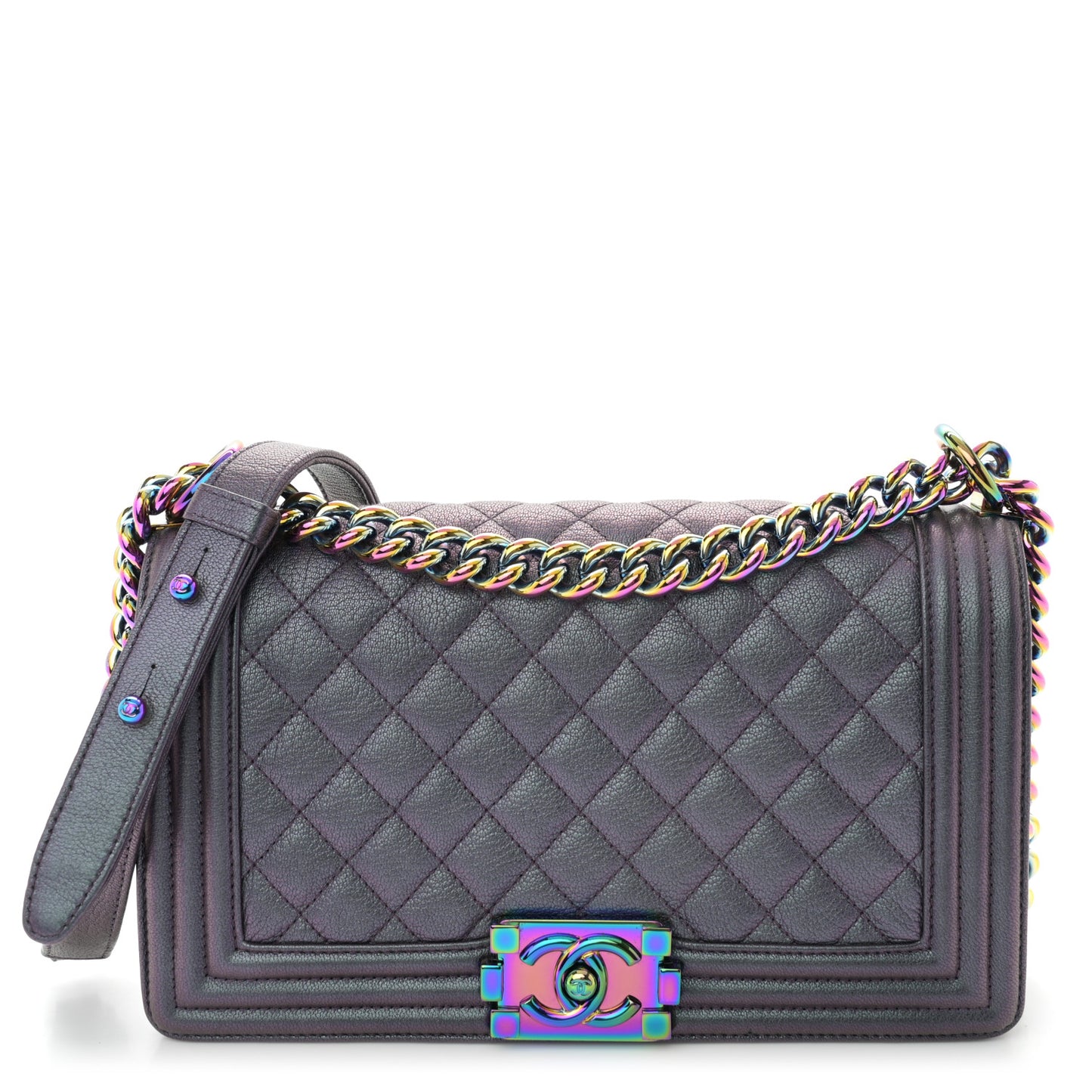 Iridescent Goatskin Quilted Medium Boy Flap Purple