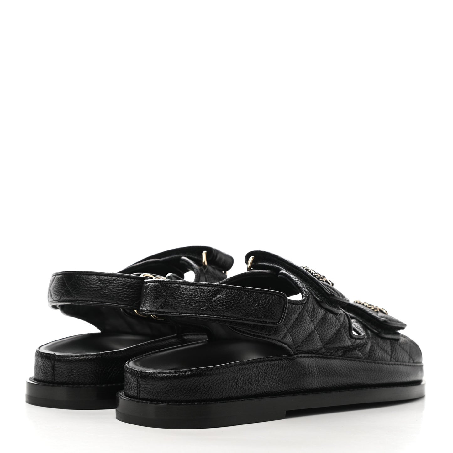 Grained Calfskin Velcro Dad Sandals 37 Black