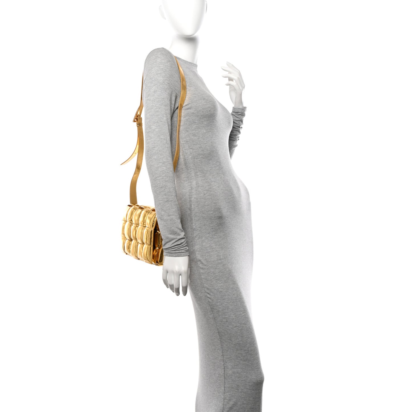Mirror Lambskin Maxi Intreccio Padded Cassette Crossbody Bag Gold