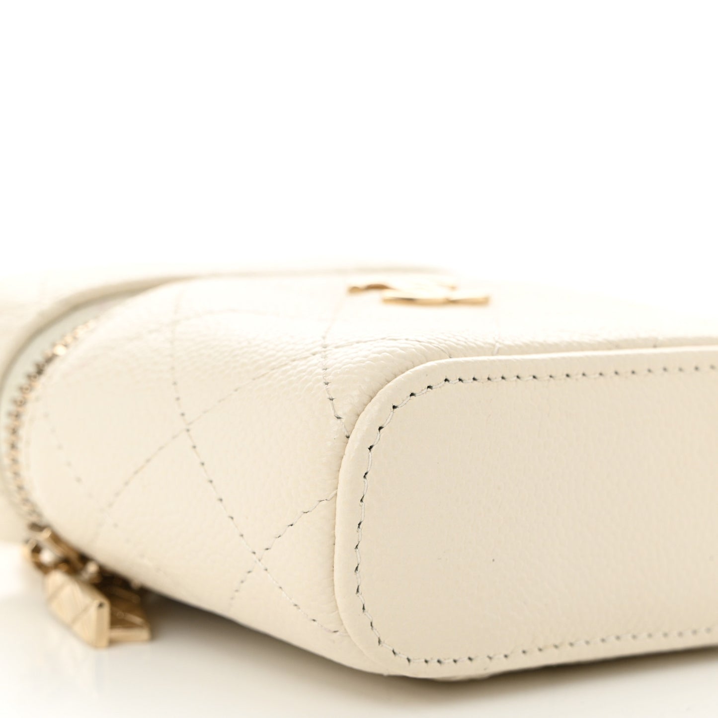 Caviar Quilted Small Handle With Care Vanity Case With Chain White