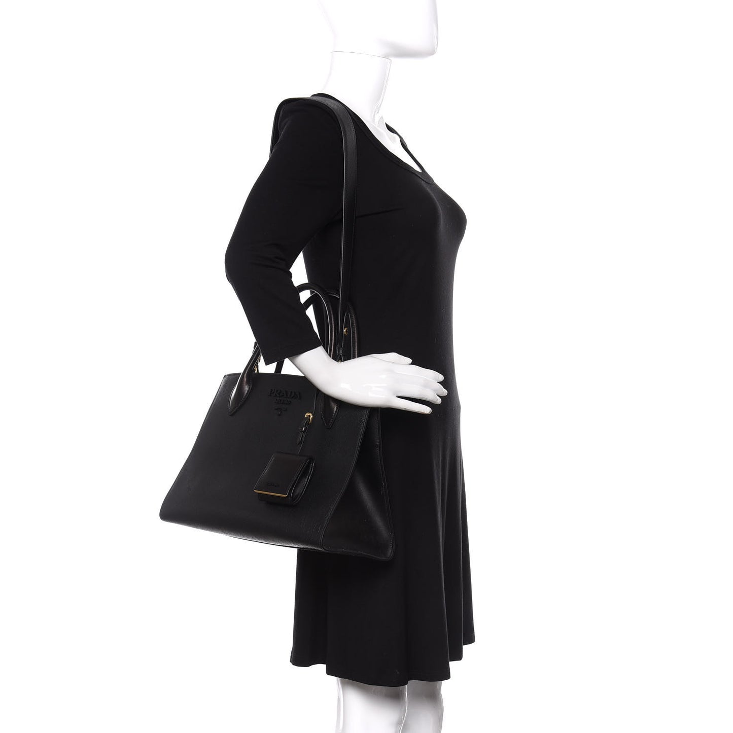 Saffiano Cuir Calfskin Medium Monochrome Top Handle Tote Black