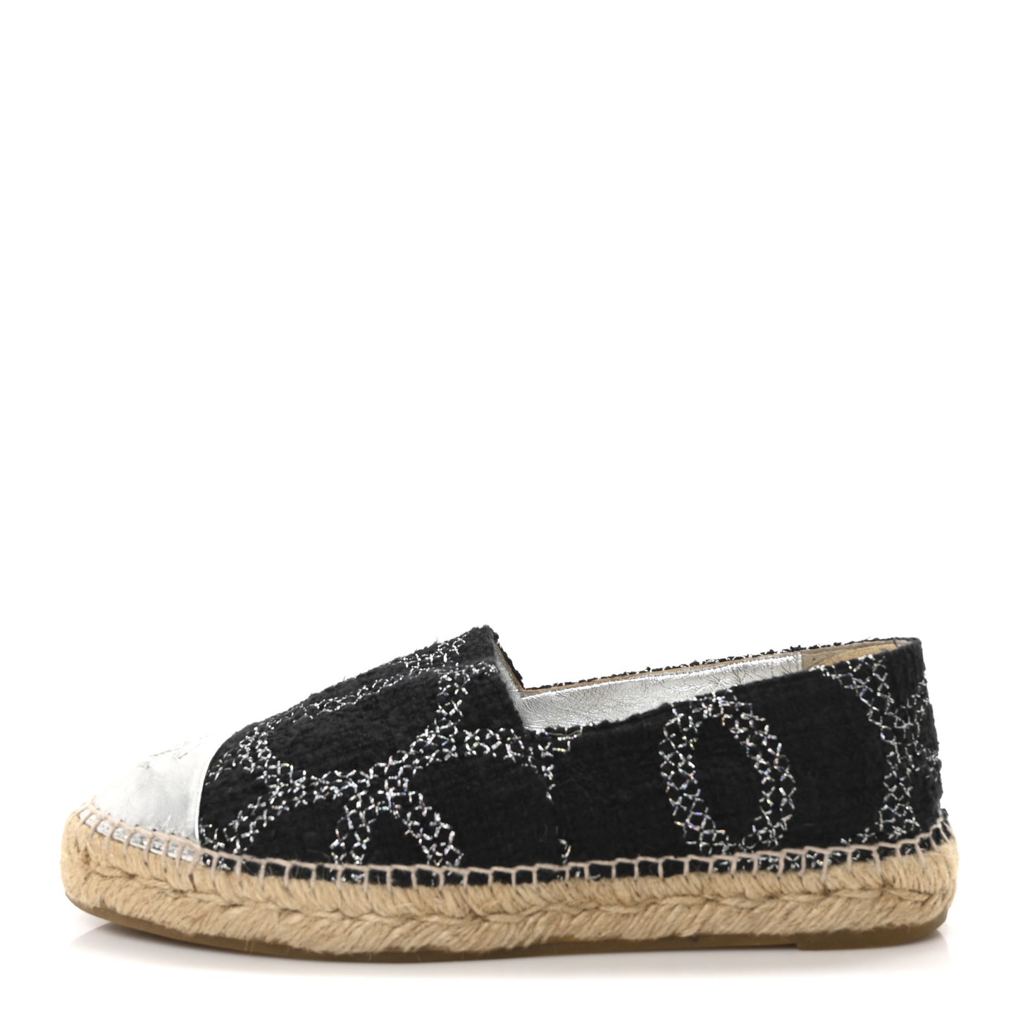 Metallic Tweed Lambskin CC Espadrilles 38 Black Silver