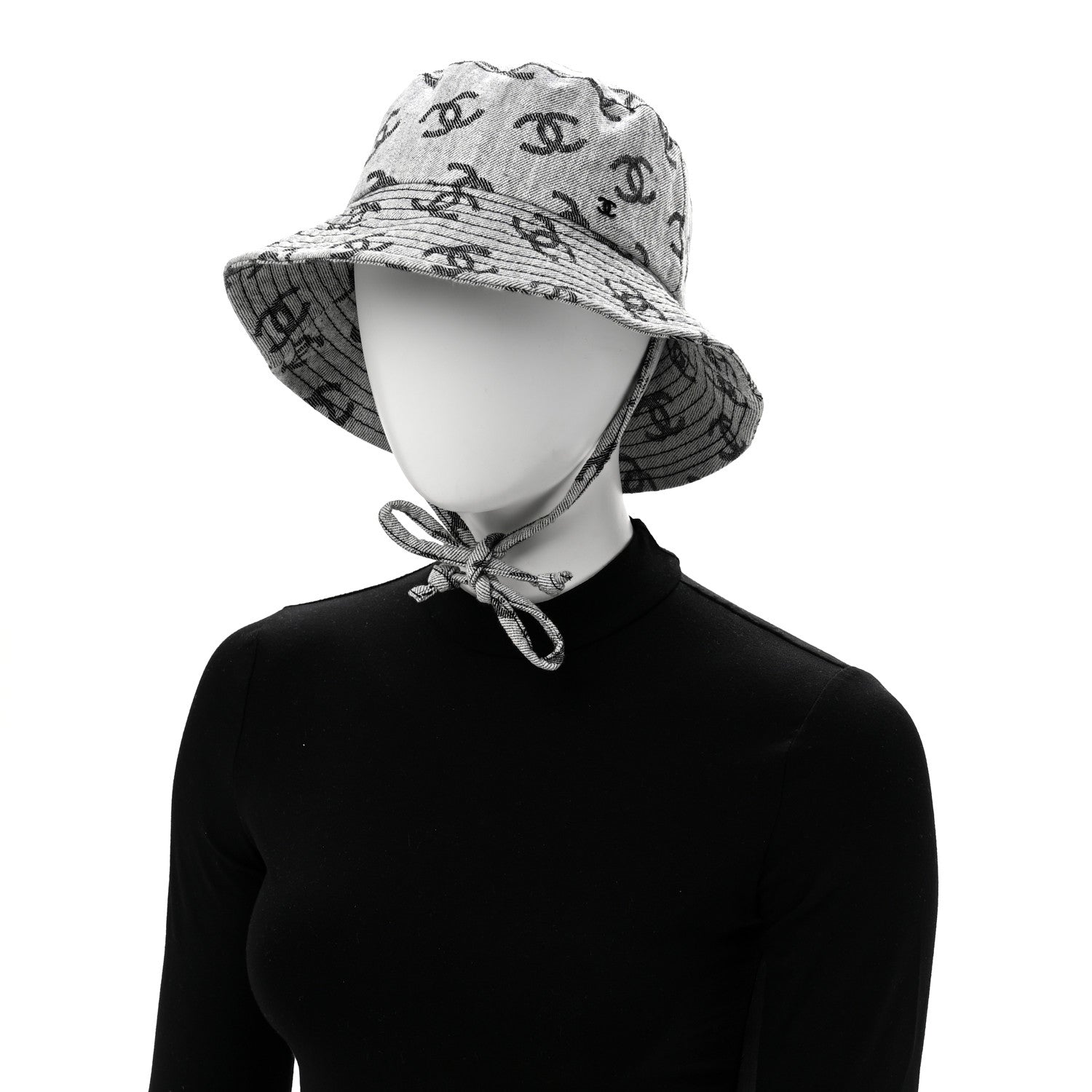 Chanel Denim CC Bucket Hat M White Black 2 of 11