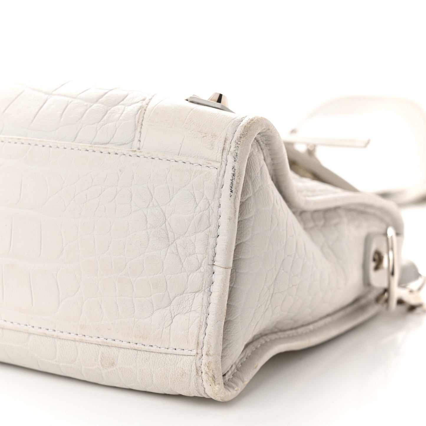 Matte Supple Lambskin Crocodile Embossed Classic Silver Hardware S City White
