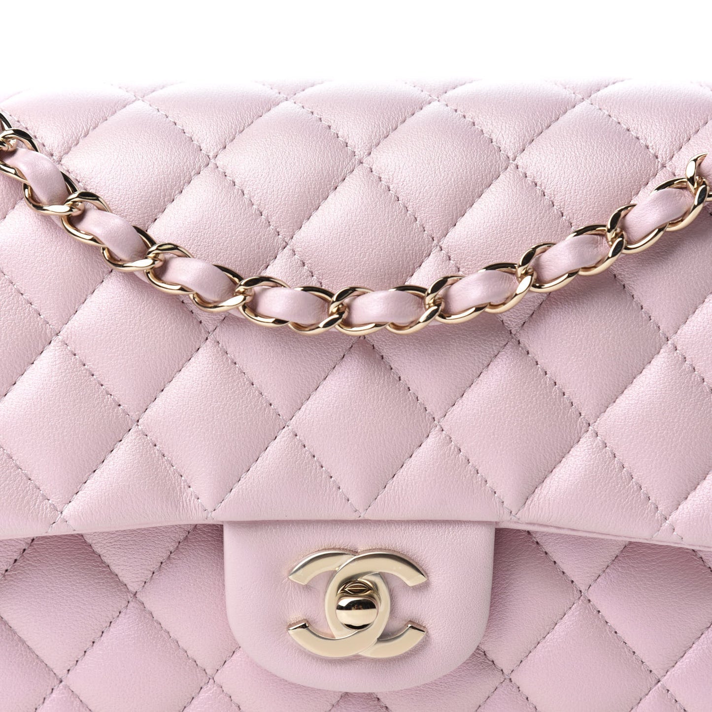 Iridescent Calfskin Quilted Medium Double Flap Light Pink