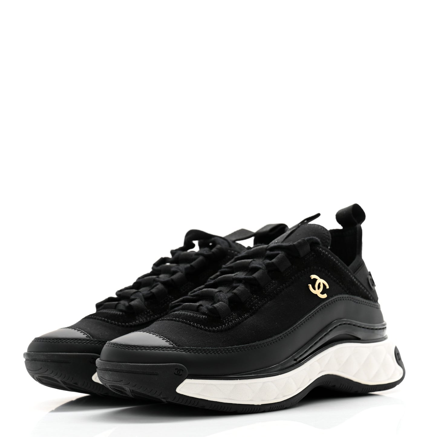 Velvet Calfskin Mixed Fibers CC Sneakers 36 Black