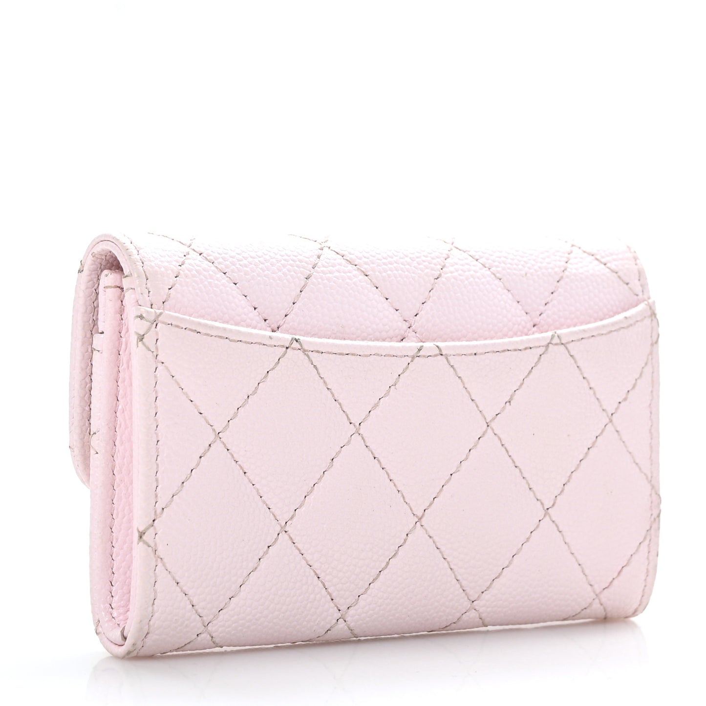 Caviar Quilted Flap Card Holder Wallet Light Pink