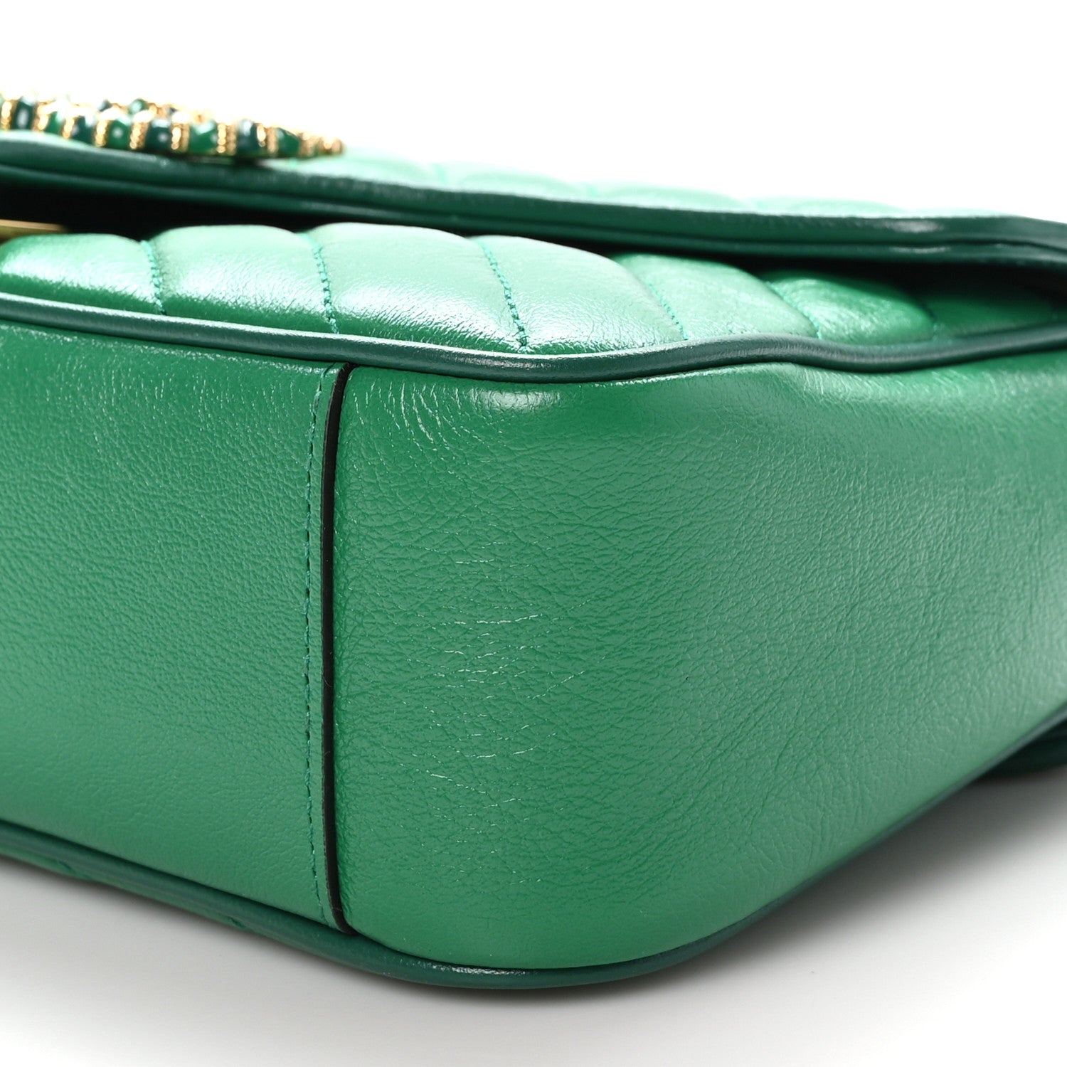 Gucci Azalea Calfskin Enamel Matelasse Diagonal Small Torchon GG Marmont Shoulder Bag New Shamarock Emerald 10 of 10