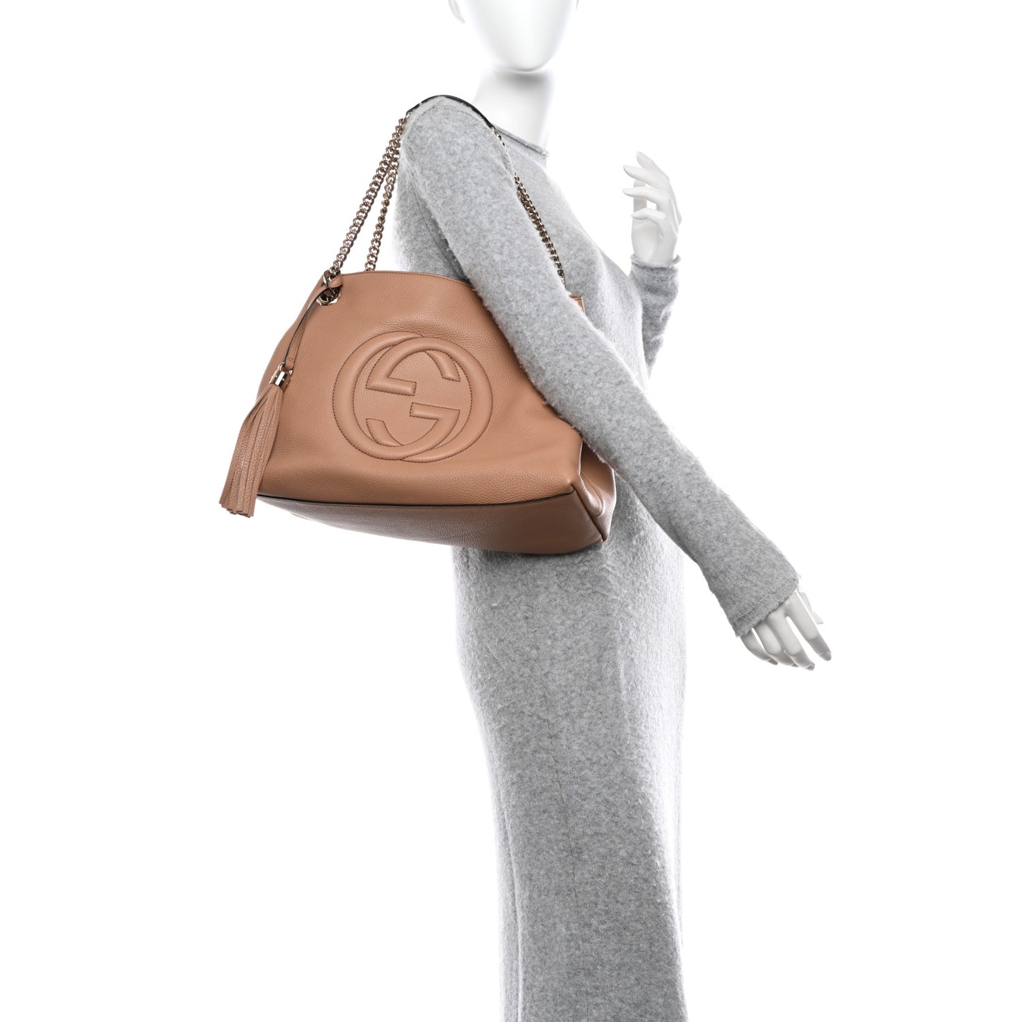 Pebbled Calfskin Medium Soho Chain Shoulder Bag Camelia
