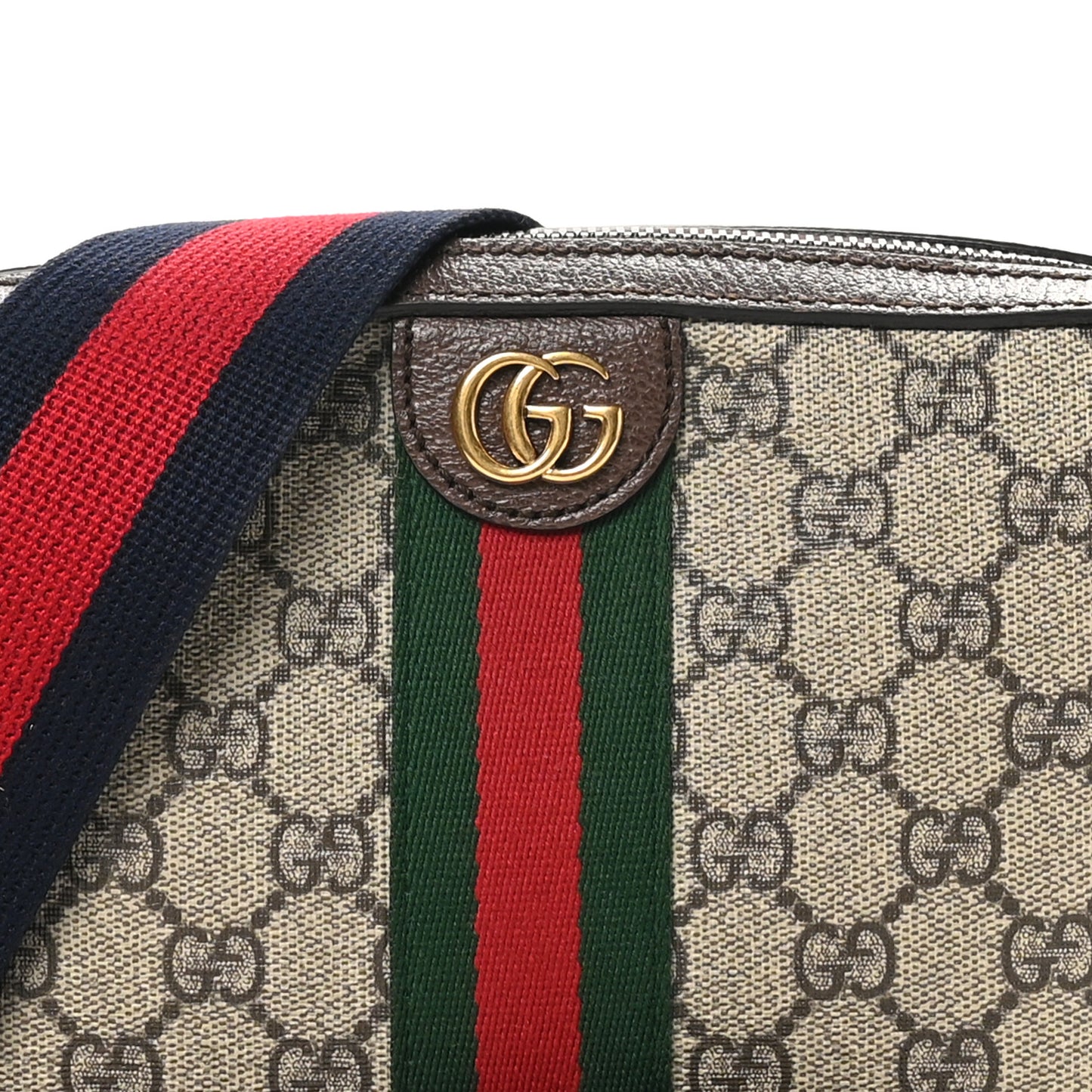 GG Supreme Monogram Textured Dollar Calfskin Web Ophidia Wristlet Shoulder Bag Beige Ebony New Acero