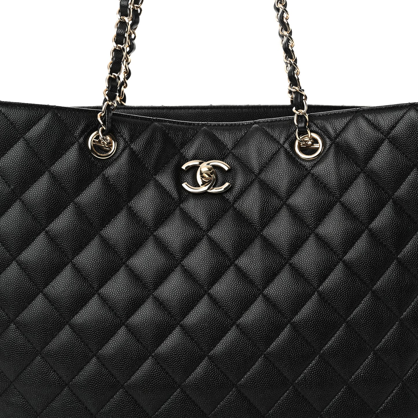 Caviar Quilted Large Shopping Tote Black