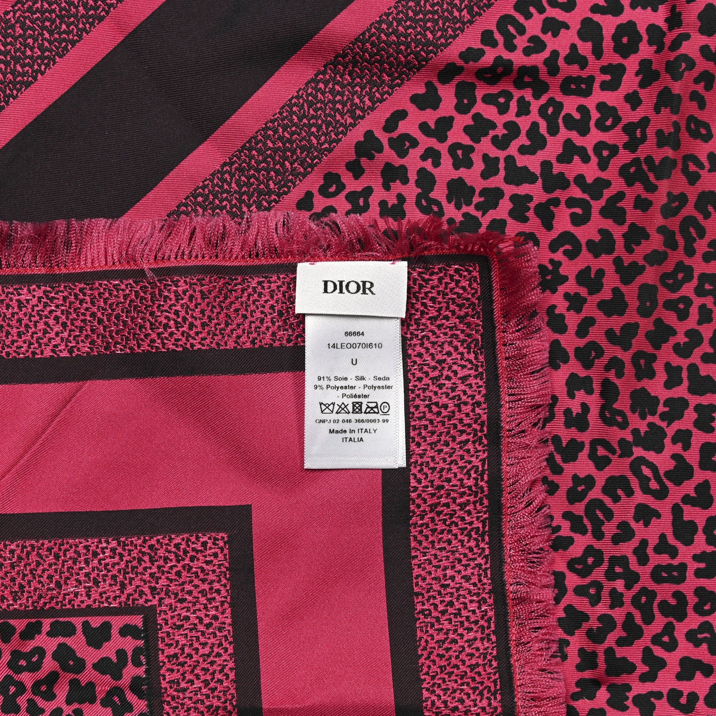 Silk Leopard Print Fringe Scarf Pink