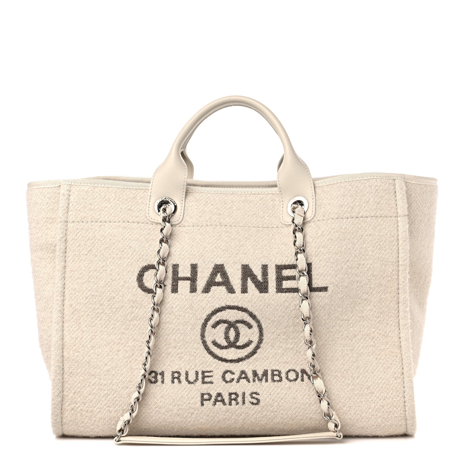 Chanel Wool Deauville Medium Tote Beige 1 of 11