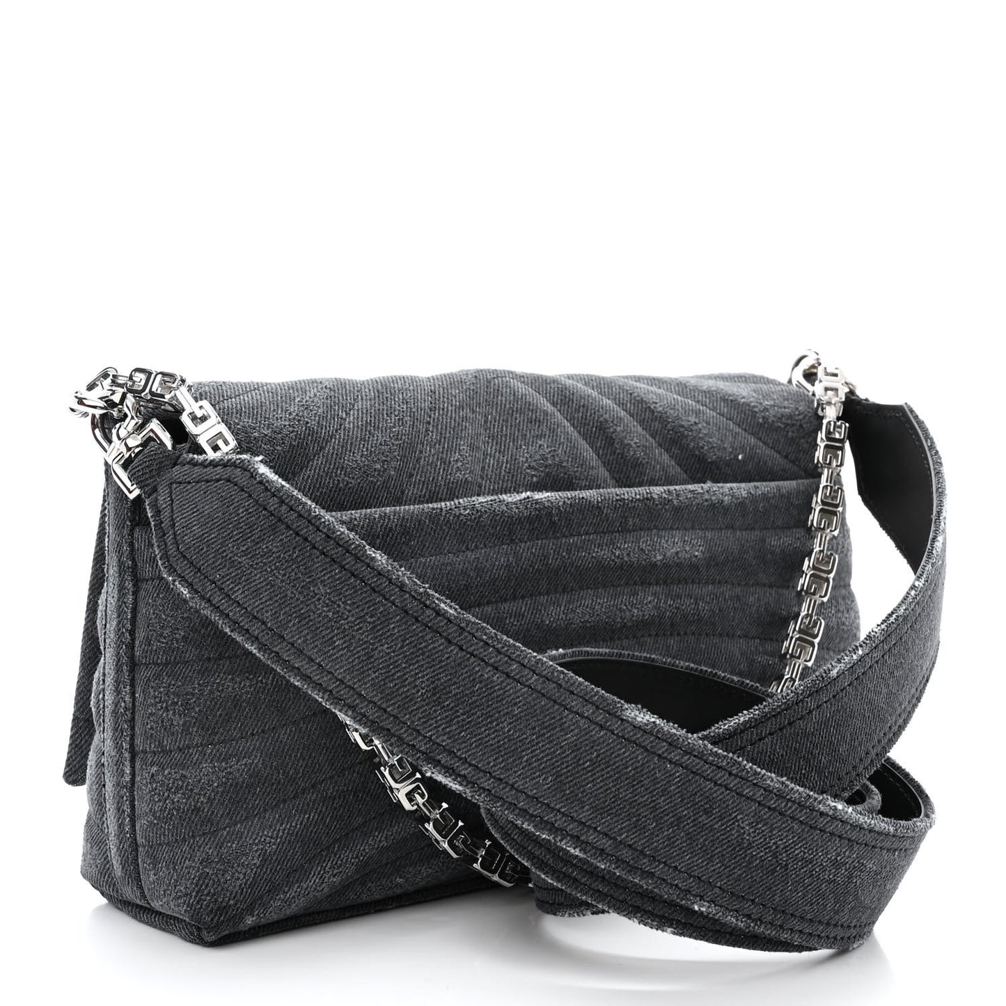 Distressed Denim Quilted Small 4G Shoulder Bag Black