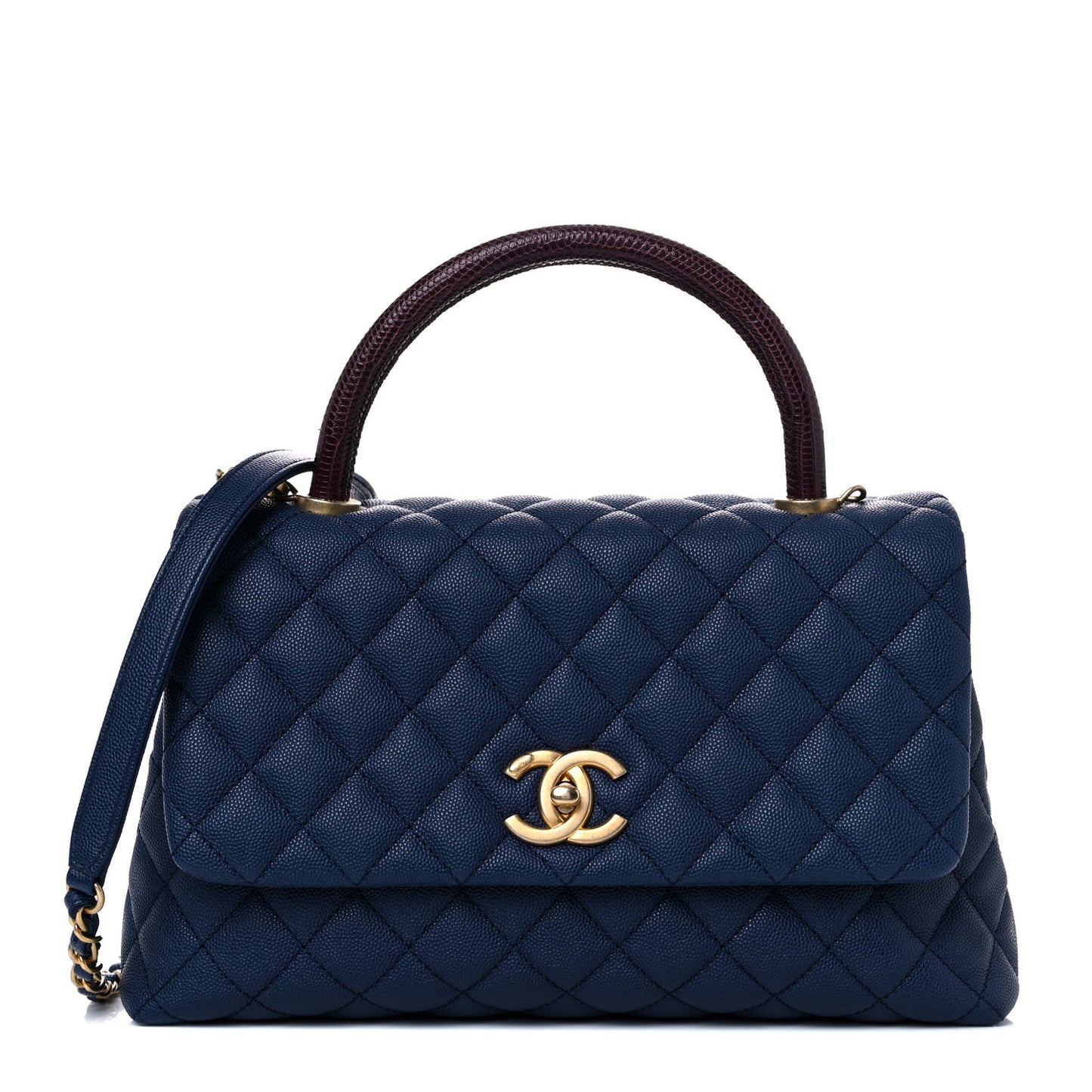 Caviar Lizard Embossed Quilted Small Coco Handle Flap Dark Blue