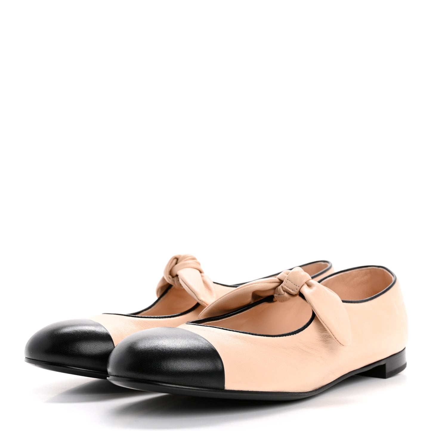 Lambskin Bow Mary Jane Flats 40.5 Beige Black