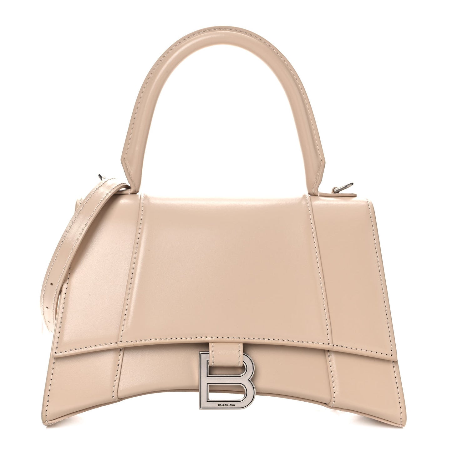 Shiny Box Calfskin Small Hourglass Top Handle Bag Light Beige