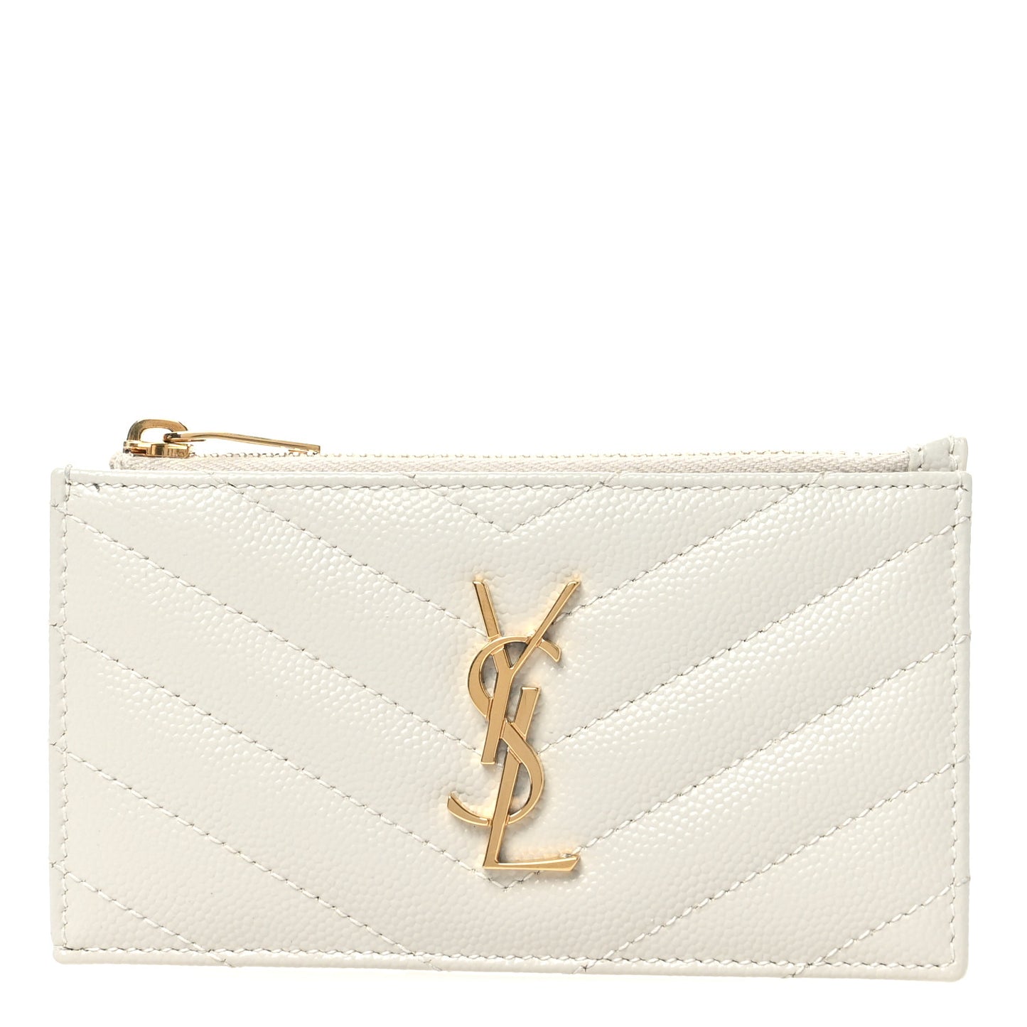 Grain De Poudre Matelasse Chevron Monogram Fragments Zippered Card Case Crema Soft