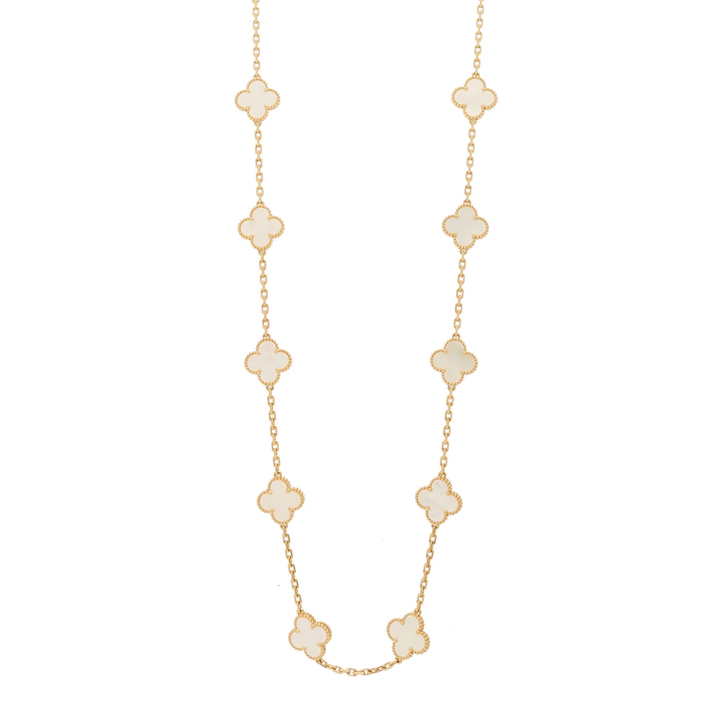 18K Yellow Gold Mother of Pearl 20 Motifs Vintage Alhambra Necklace