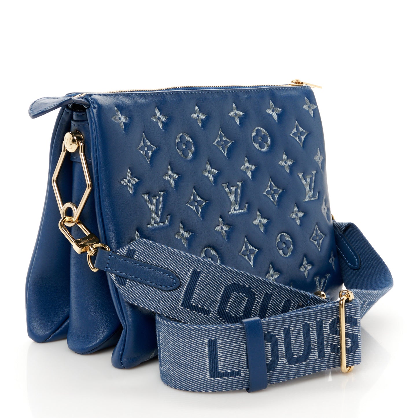 Lambskin Embossed Monogram Coussin PM Denim Blue