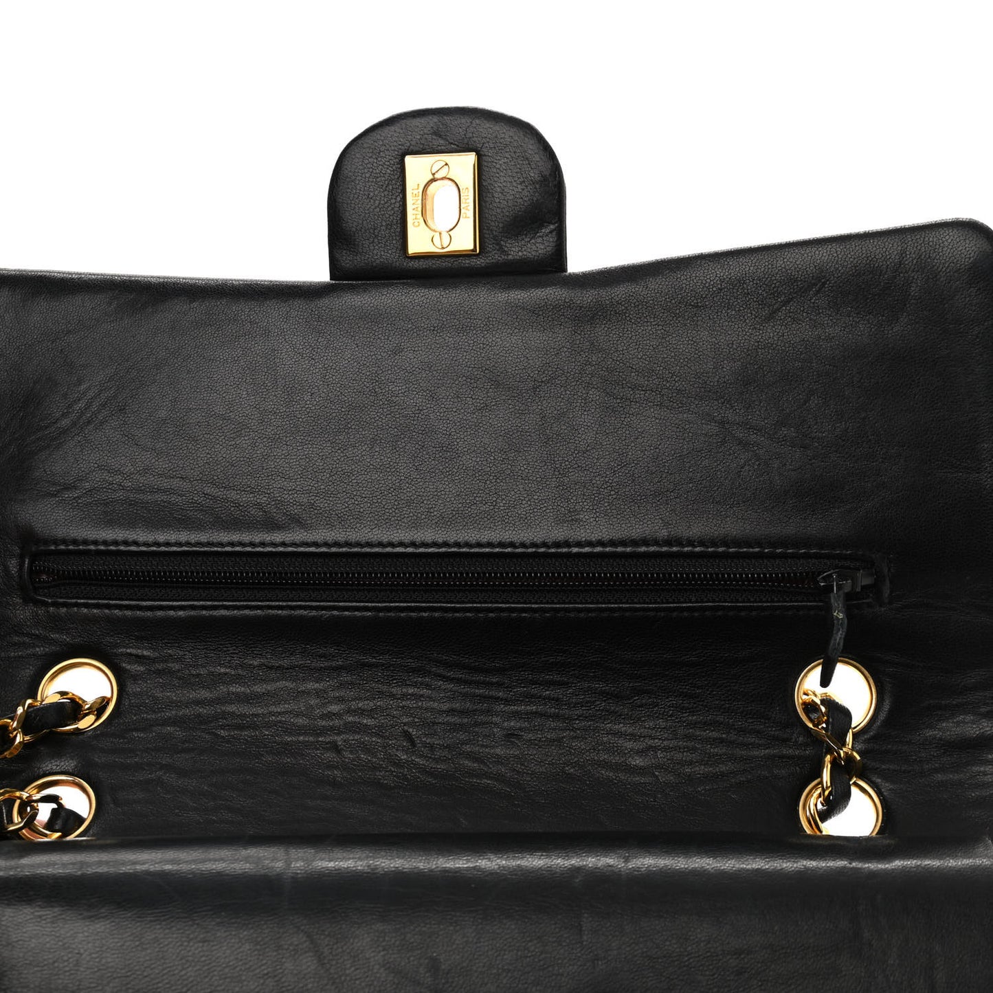 Lambskin Quilted Medium Double Flap Black