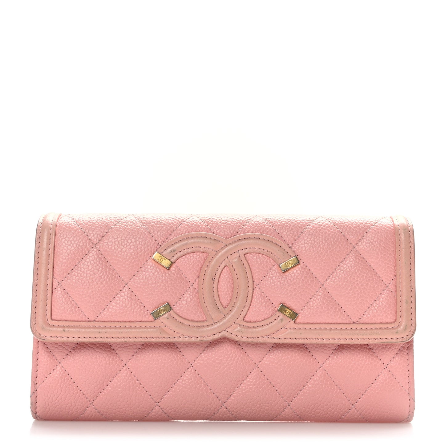Caviar Quilted Large Filigree Gusset Flap Wallet Pink