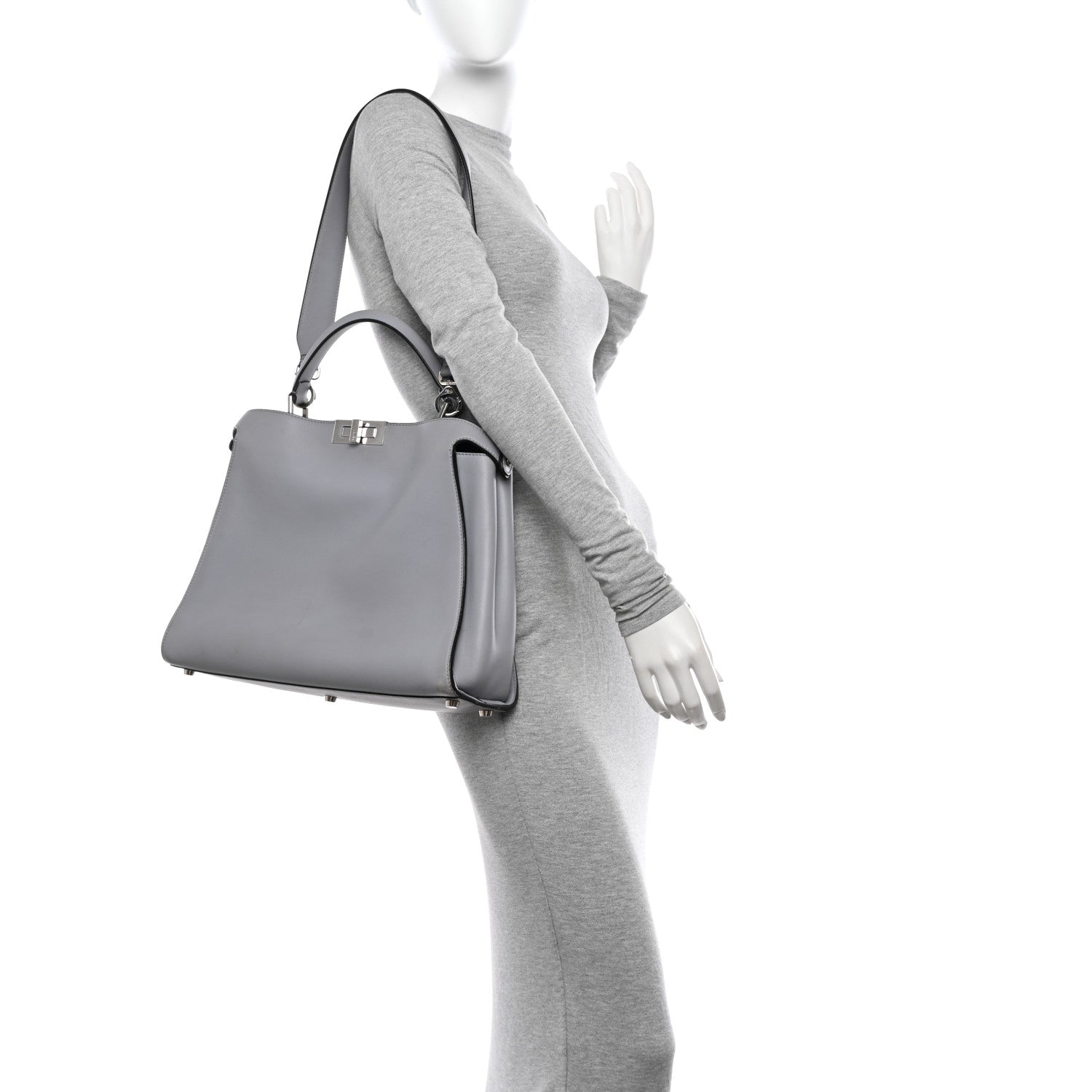 Fendi Vitello Tahiti Burro Large Peekaboo Iconic Essentially Satchel Ardesia Dark Blue 2 of 15